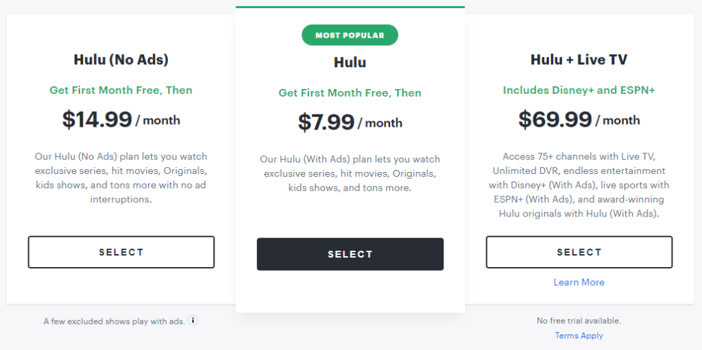 Hulu pricing plan